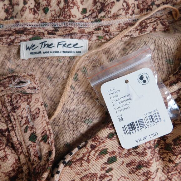 We The Free Thermal Henley Button Floral Boho Thermal Top Medium Buttons Tan NWT - Picture 3 of 16